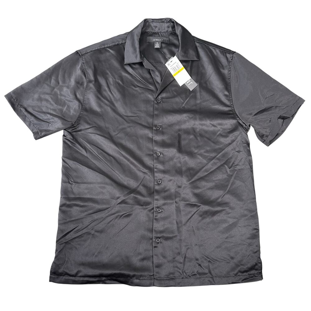 Jaywalker Men's Black‎ Short Sleeve Satin Shirt Size M